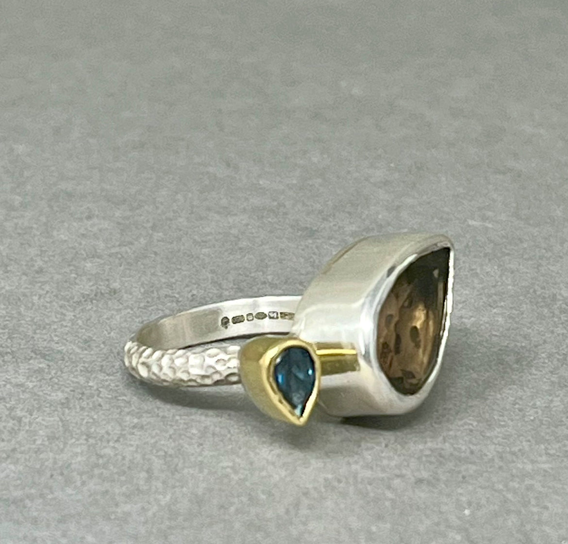 Smoky Quartz and Topaz Cocktail Ring