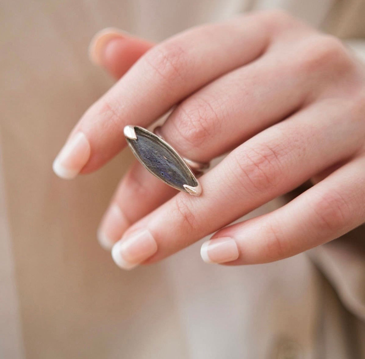 Marquise labradorite ring