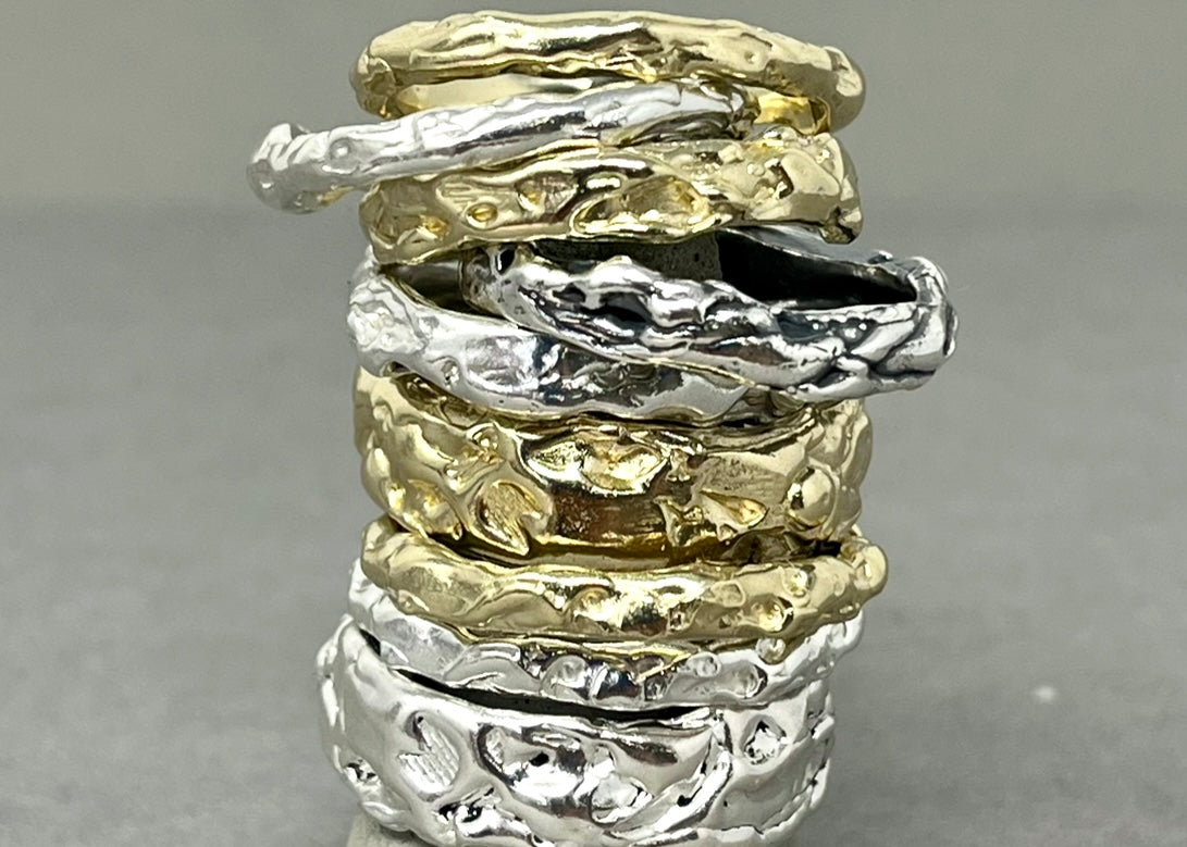 Molten Wedding Rings stacked