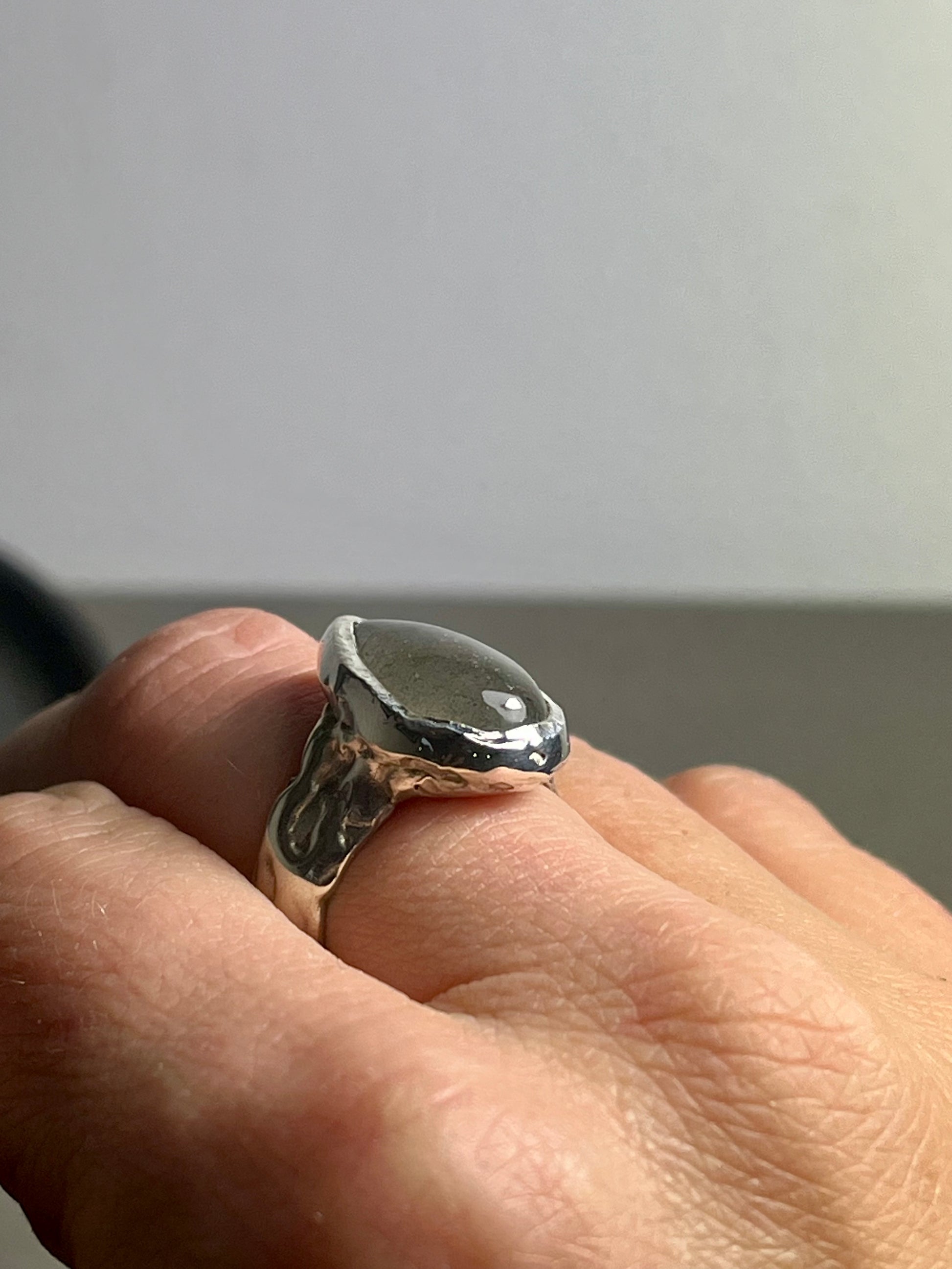 Silver Pear Labradorite Ring