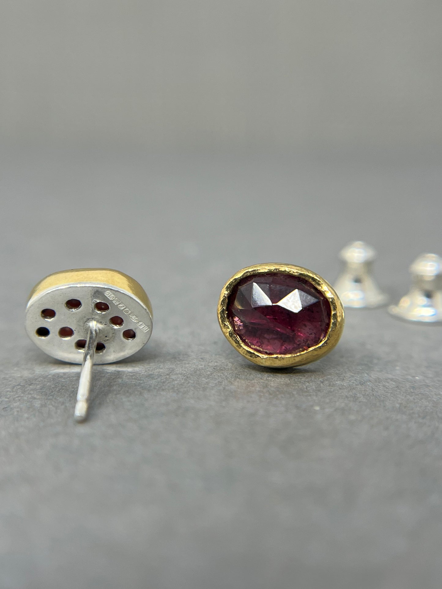 Rustic 22ct Gold Garnet Earrings