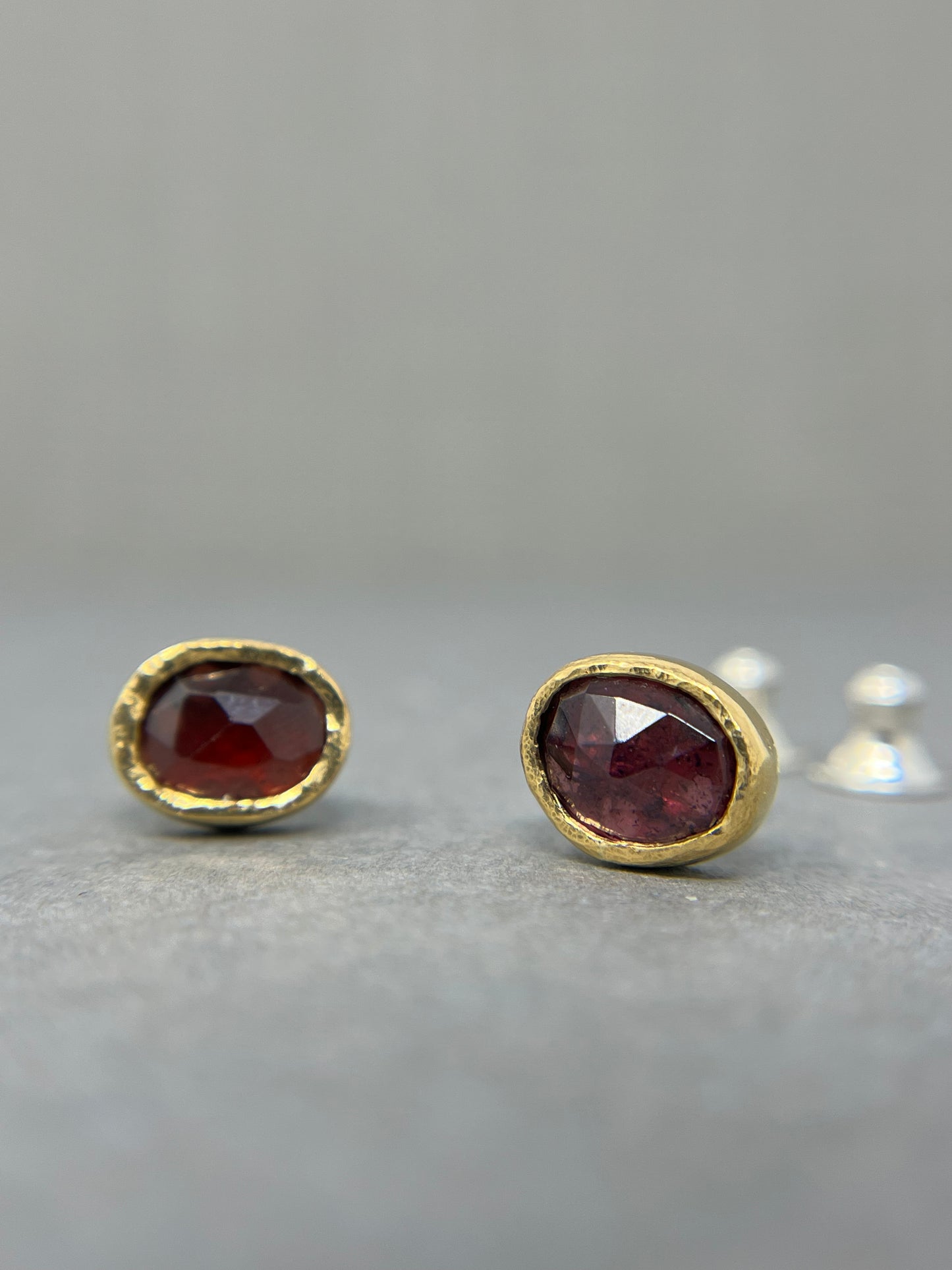 Rustic 22ct Gold Garnet Earrings