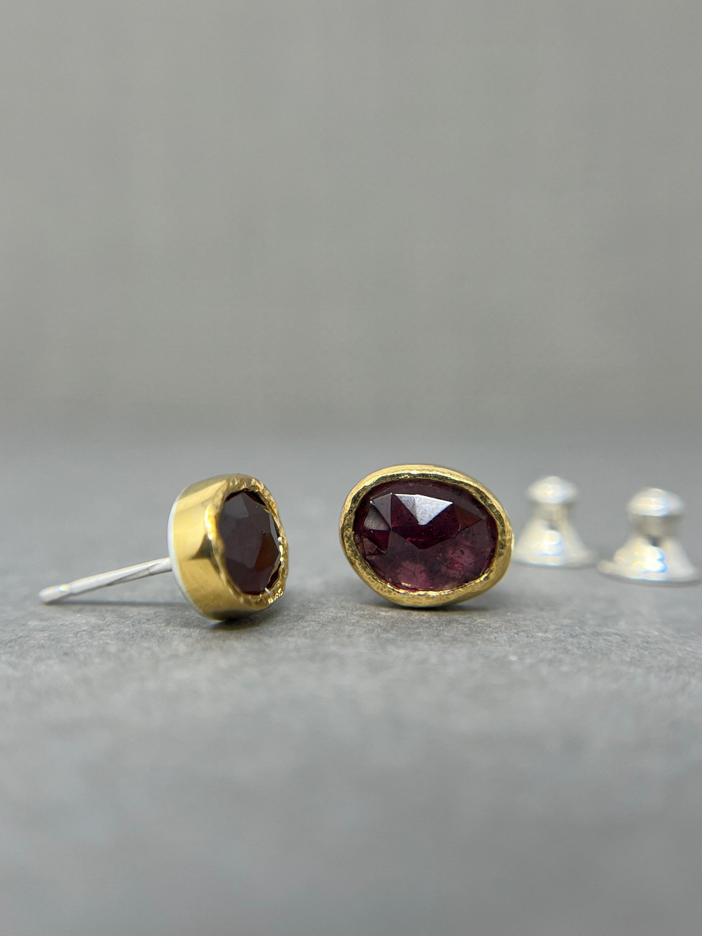 Rustic 22ct Gold Garnet Earrings