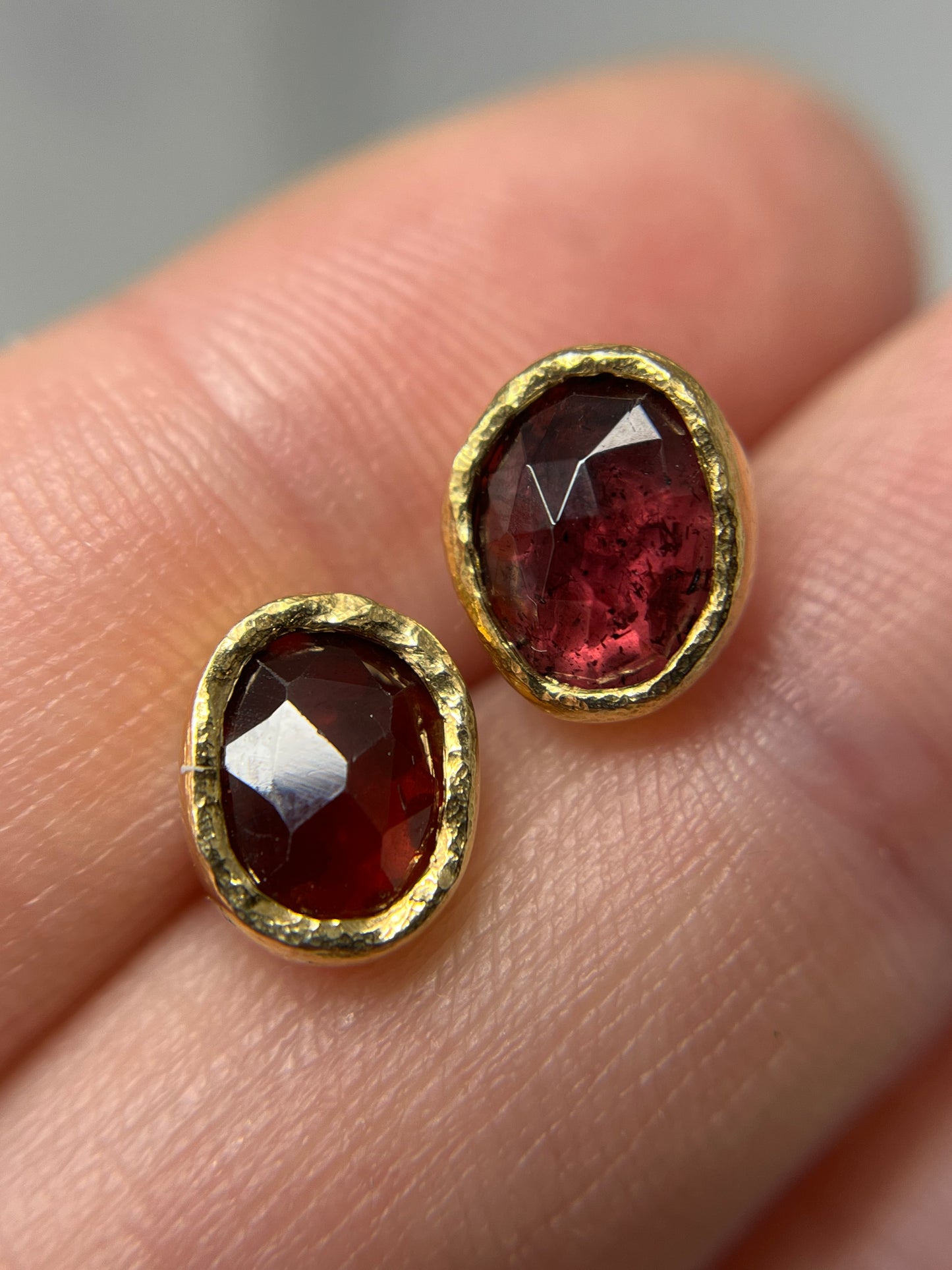 Rustic 22ct Gold Garnet Earrings