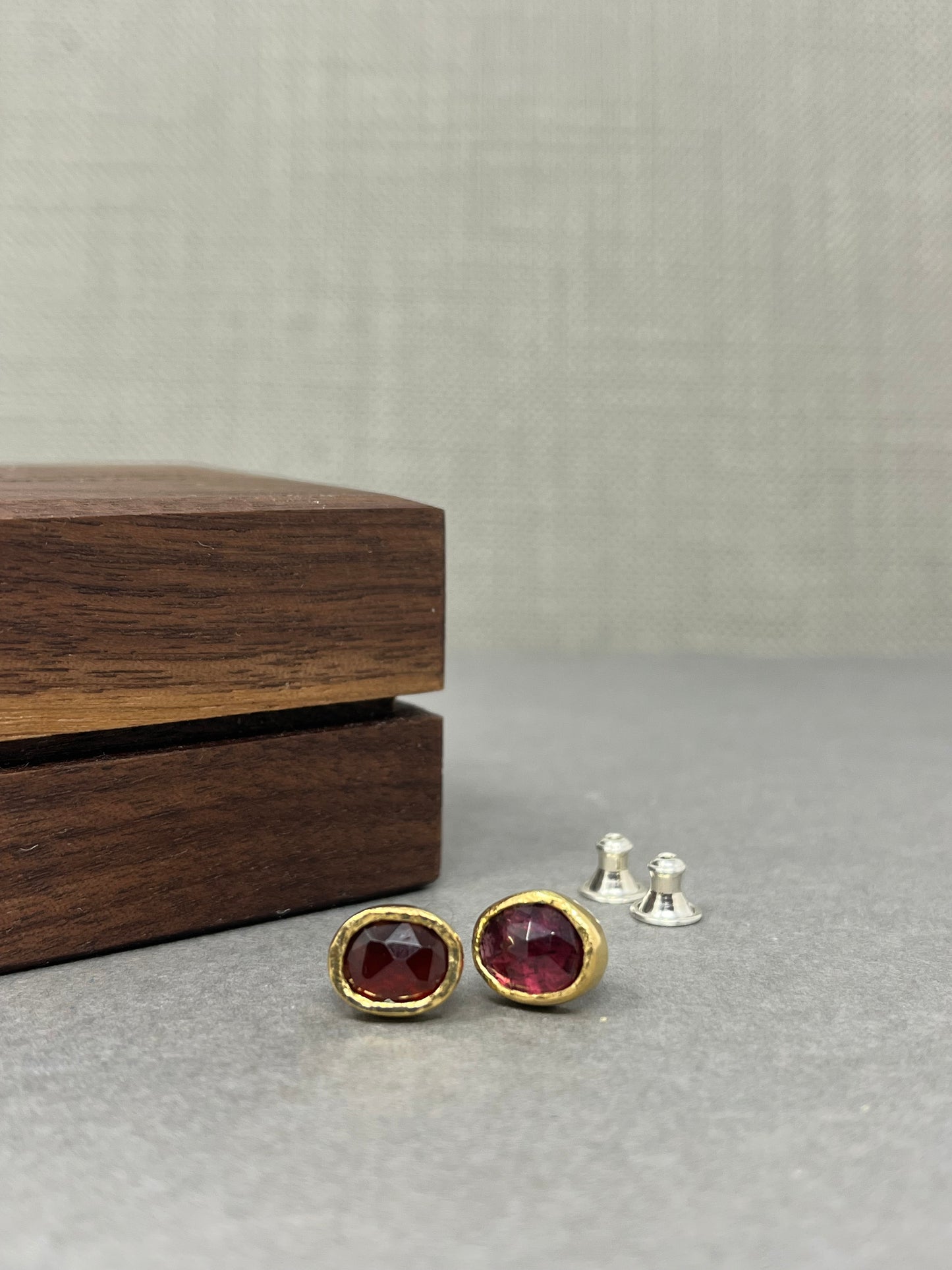 Rustic 22ct Gold Garnet Earrings