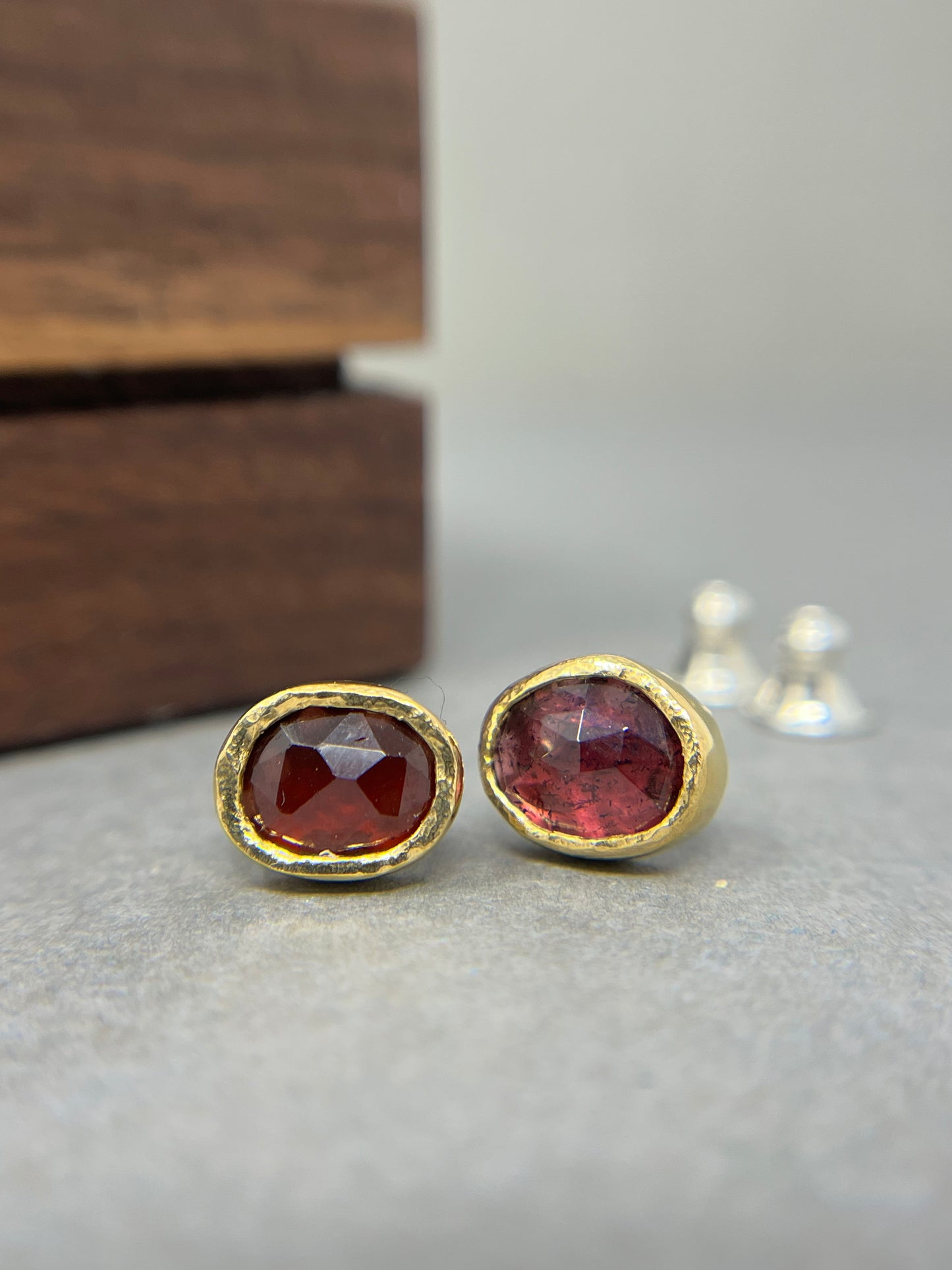 Rustic 22ct Gold Garnet Earrings