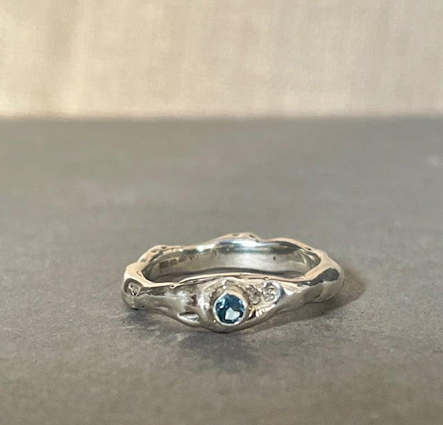 molten silver aquamarine ring