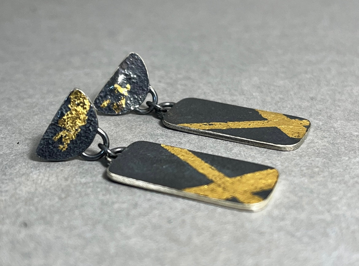 Silver and Gold Keum Boo dangly earrings