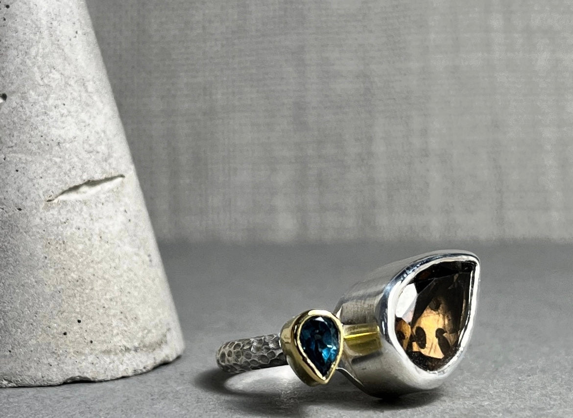 Smoky Quartz and Topaz Cocktail Ring